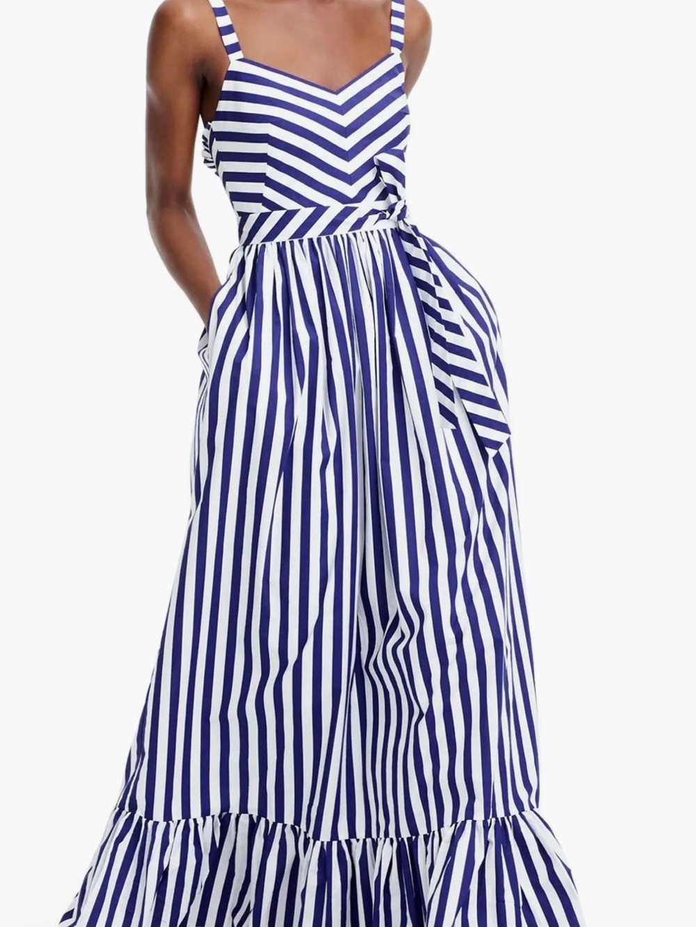 J. Crew Nautical Blue and White Striped Maxi Dress with Tie Waist & Full Skirt - Picture 5 of 12